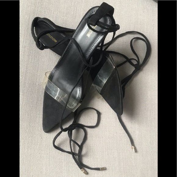 PLT suede/clear strap pointed lace-up stilettos - Picture 8 of 16